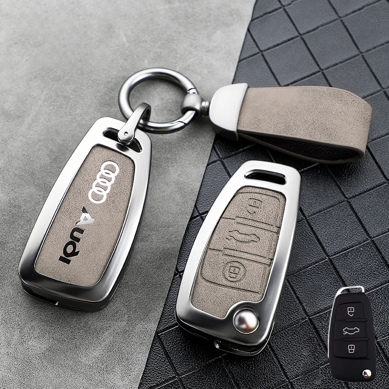 Car Metal Label Styling Key Case Cover Fob For Audi C5 C6 R8 A1 A3 A4 A5 A6 A7 Q3 Q5 Q7 S6 B6 B7 B8 8P 8V 8L TT RS RS3 S3 Sline