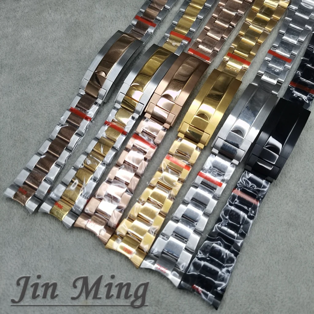 904L Solid Stainless Steel 20mm Wide Brushed & Polished Oyster Bracelet with Folding Buckle & Sliding Lock Silver Rose Black