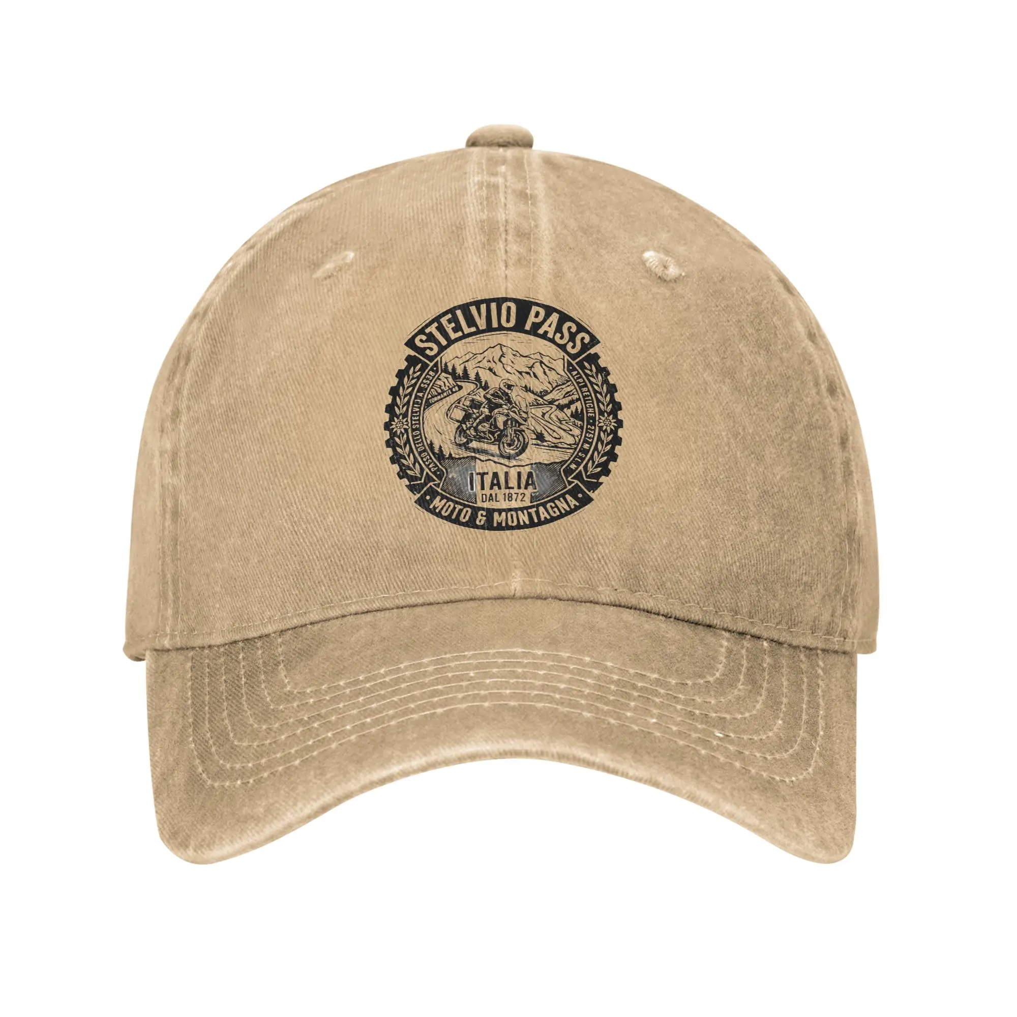 Men Women Stelvio Pass Italia Moto Motorcycle Adventure  Print Hats Fashion Distressed Washed  Baseball Cap Adjustable