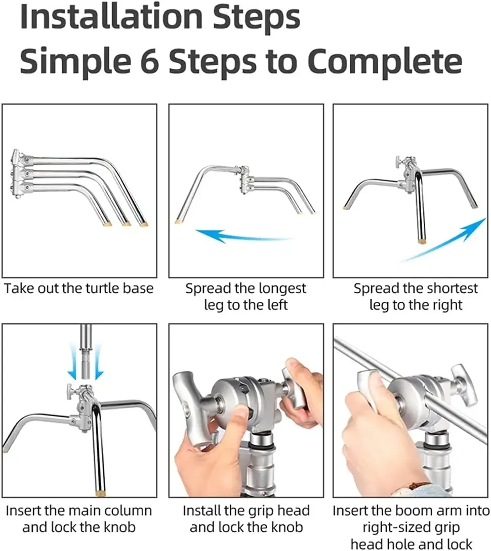 Selens 20-дюймовая подставка для освещения из нержавеющей стали, сверхмощный штатив C-образной подставки со стрелой, подходит для отражателя лампы SoftBox