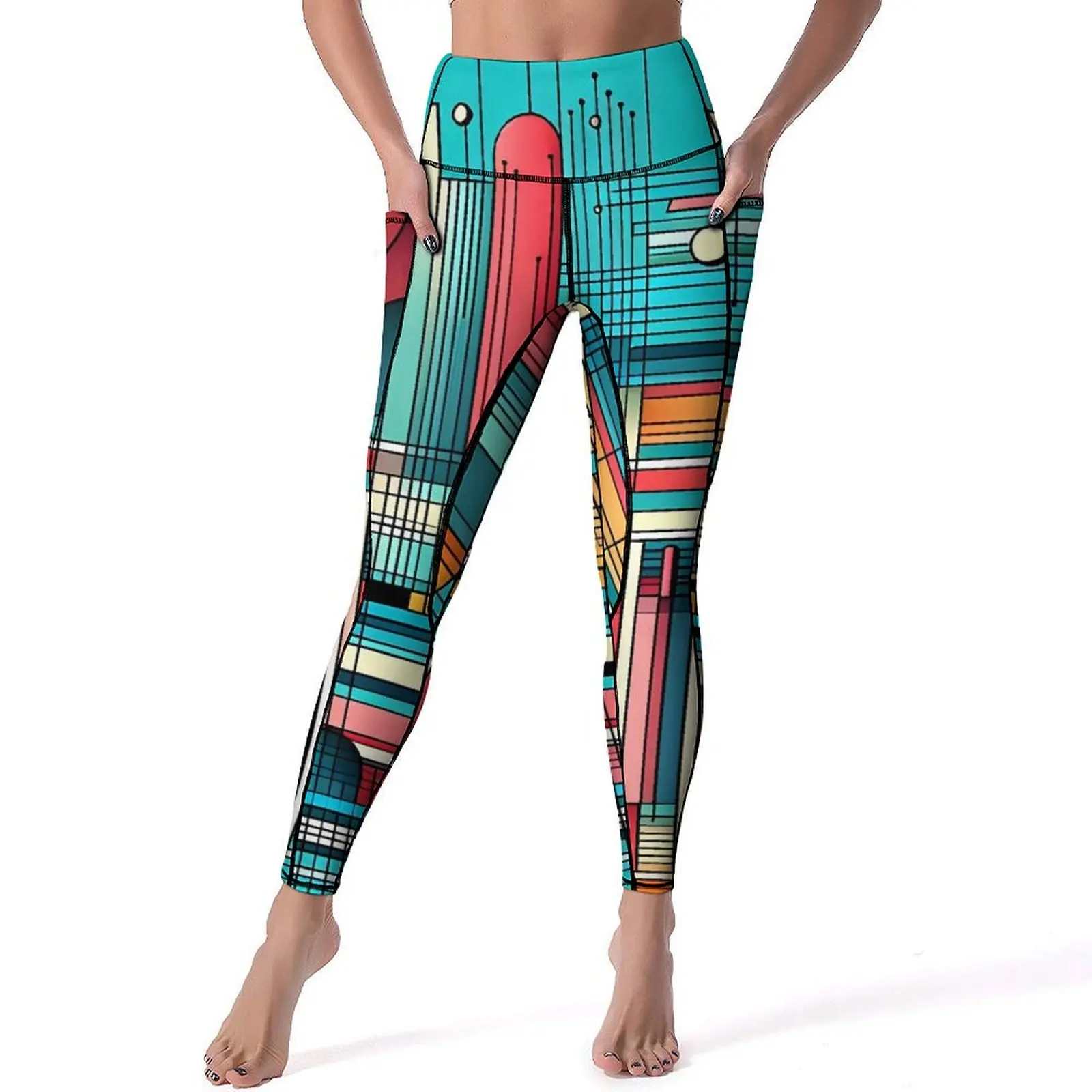 Leggings in colore a contrasto Stampa geometrica Pantaloni da yoga da palestra Push Up Leggins traspiranti Collant sportivi personalizzati elasticizzati Regalo