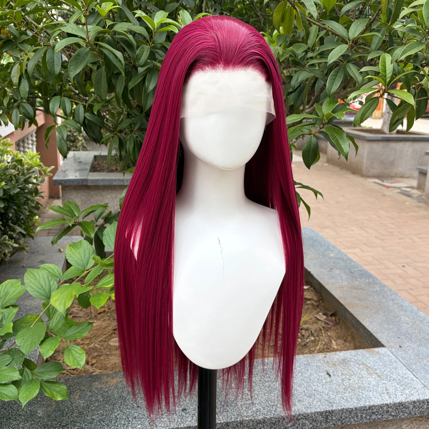 Straight Red Color Synthetic 13X4 Lace Front Wig For Black Women Long Synthetic Hair Glueless Heat Resistant Wig Daily Cosplay