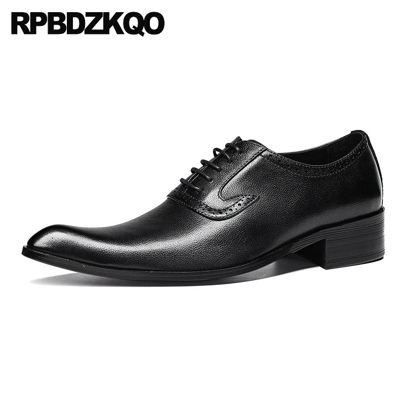 

Cow Leather Brogue Dress Celebrity Business Catwalk Low Heel Block Pointed Toe Autumn Lace Up Men Oxfords Fashion Prom Shoes