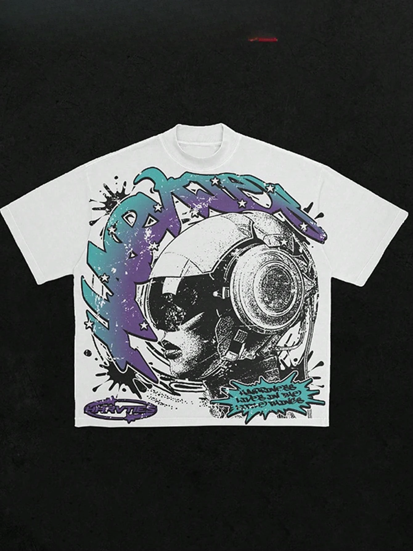 

VHUTHK Letter 'HARVTRD' with Goggles Portrait Print Men's Summer Round Neck Short Sleeve Casual Pure Cotton Print