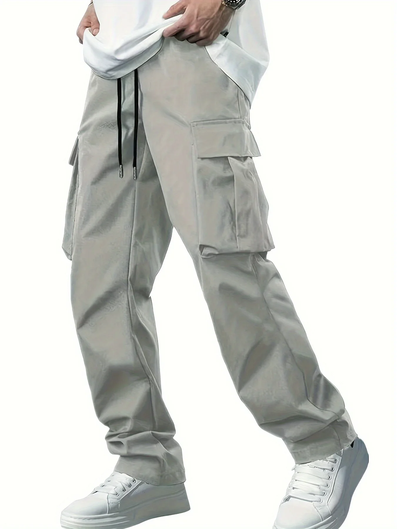 Summer New Men's Work Pants European and American Independent Station Drawstring Multi Pocket Casual Pants