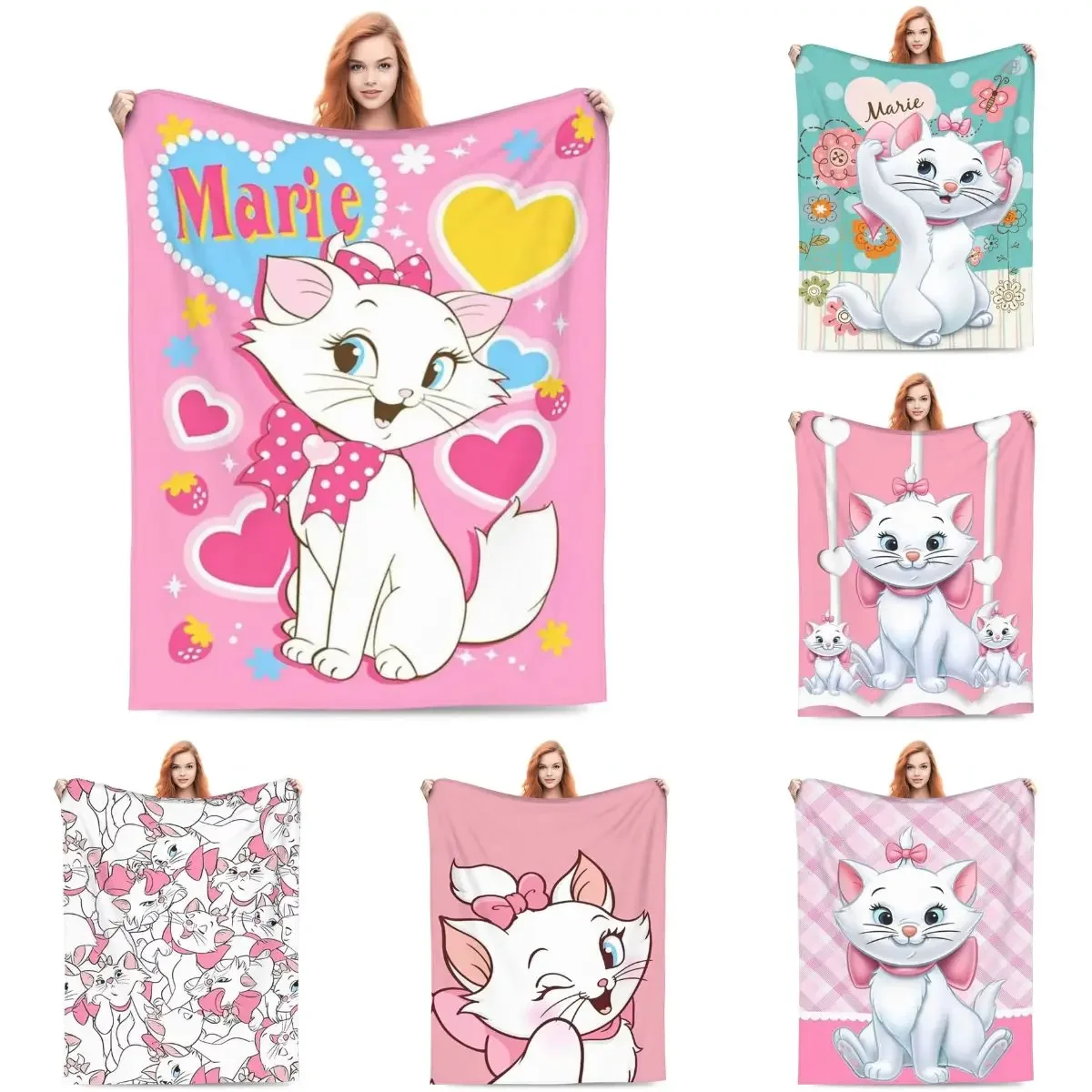 Super Warm Flannel Throw Blanket  Perfect for Travel Couch Chair or Bed Aristocats Marie Cat Kawaii Anime Design