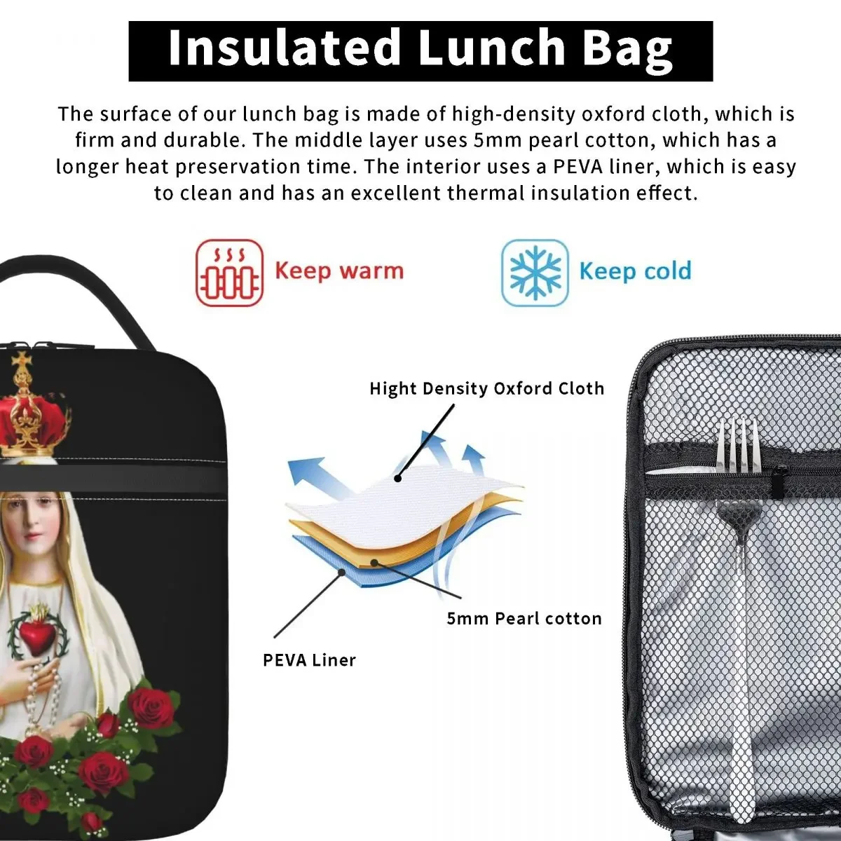 Insulated Lunch Boxes Our Lady of Fatima Merch Mother of God Food Box Harajuku Thermal Cooler Bento Box for School
