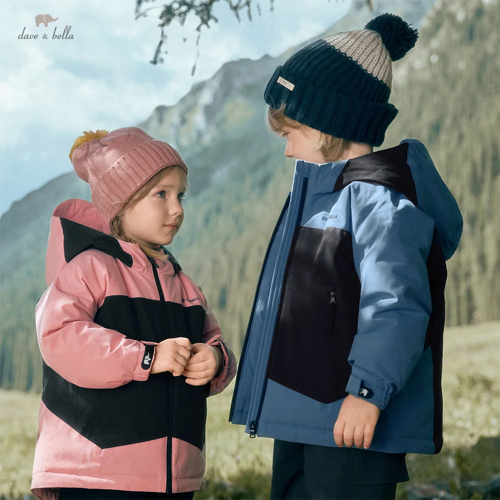 Dave Bella Children's Down Jacket Winter Boys Girls Thickened Warm White Duck Down Coat Kids' Trendy Outing Hooded Top DB4253221