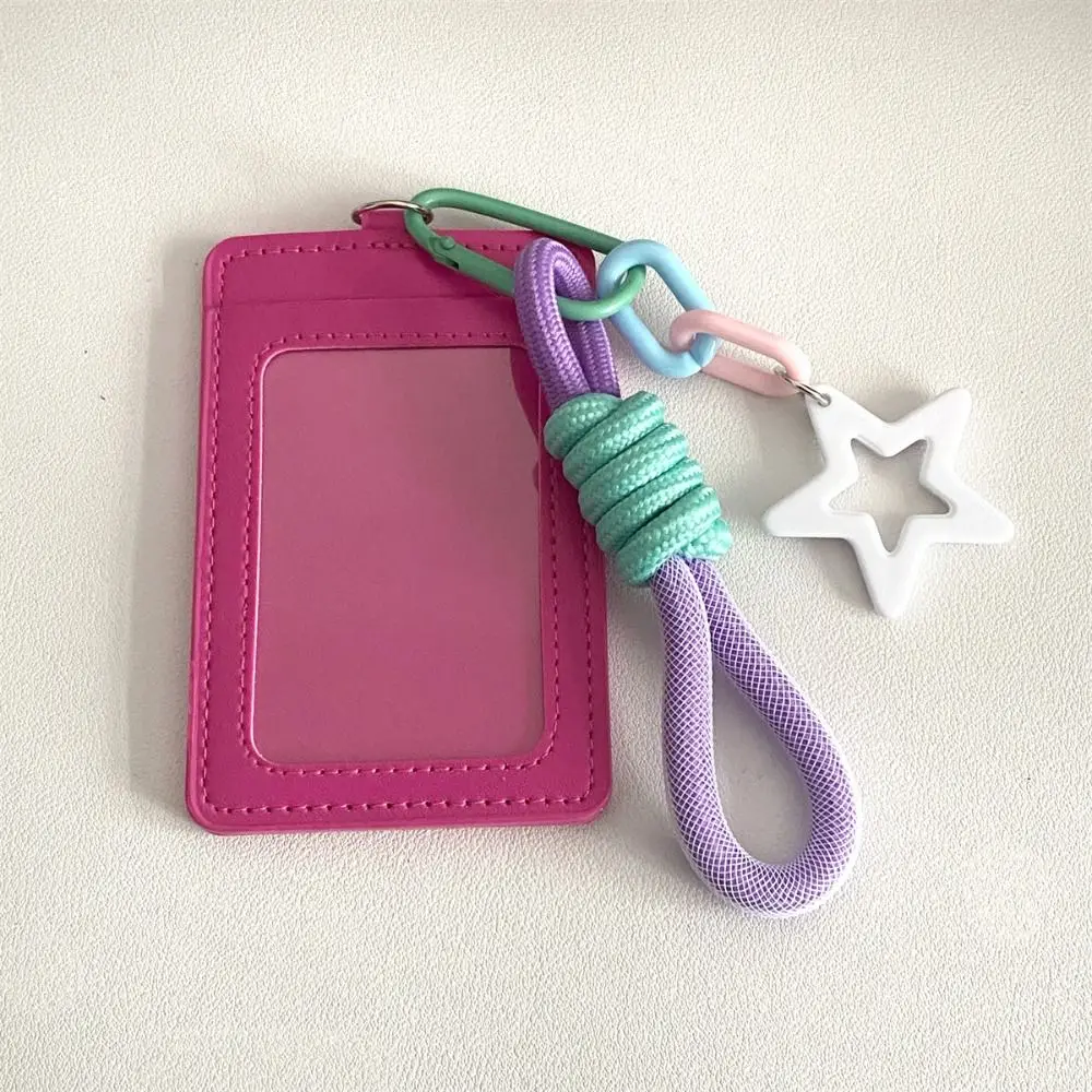 Colorful Cute Card Holder Candy-colored Braided Chain Card Storage Bag PU Keychain Card Sleeves Bus Card