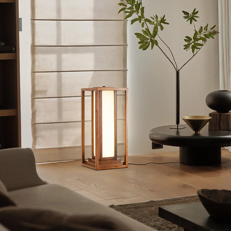 

New Chinese living room floor lamp Japanese wabi-sabi wind solid wood designer high-end atmosphere light
