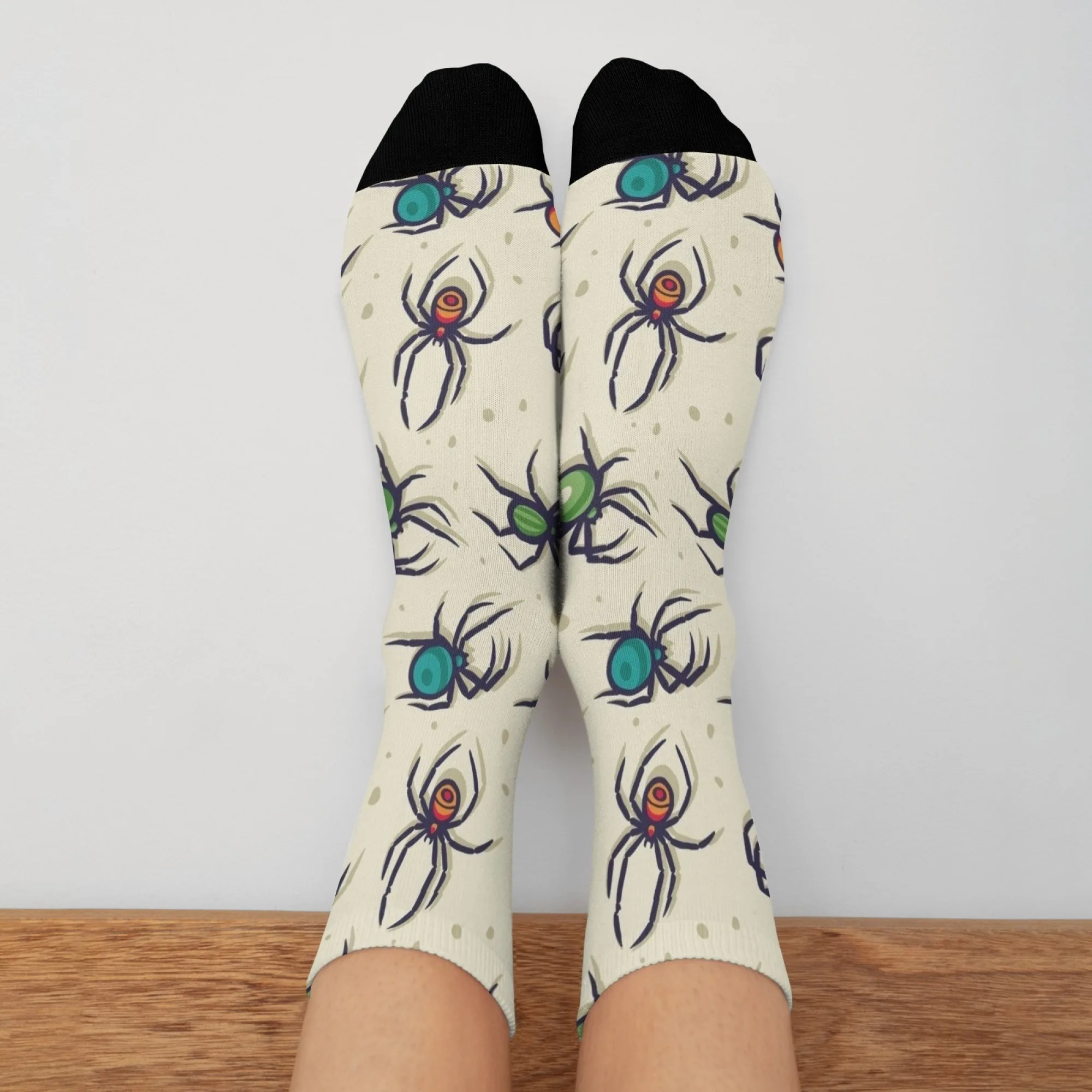 1 Pair All-Season Crew Socks，Colorful Spider Pattern Print Polyester, Stocking for Casual Sports & Outdoor ，Men & Women