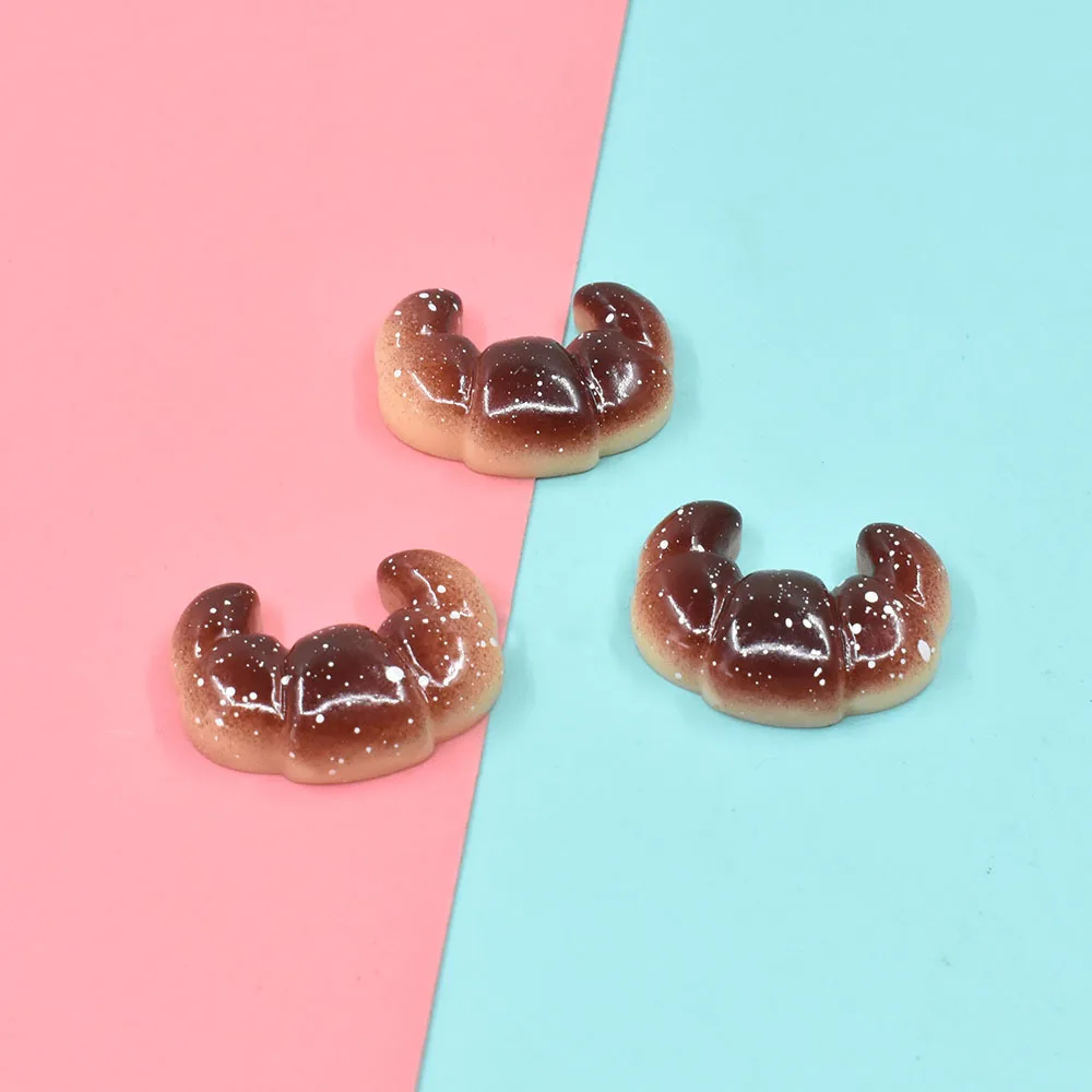 10pcs Resin Mini Croissants Fake Food Scrapbooking Material Embellishment Kawaii Supplies Miniatures Planar Flatback Accessories
