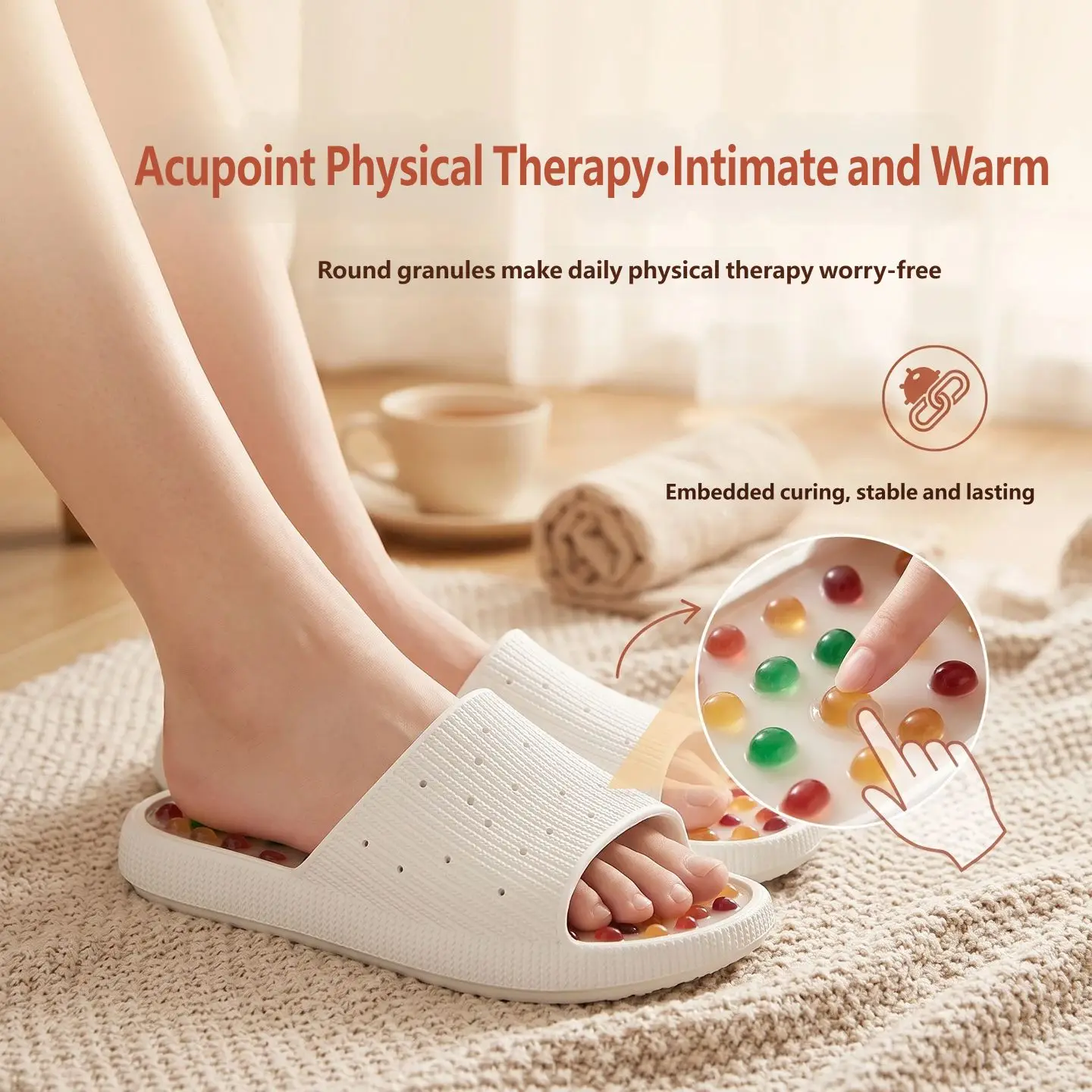 Akupressur-Massage-Slipper für Damen und Herren mit eingebetteten runden Perlen, physiotherapeutisch, rutschfest, aus EVA, für den Innenbereich, Zuhause, Badezimmer. – Detail 1