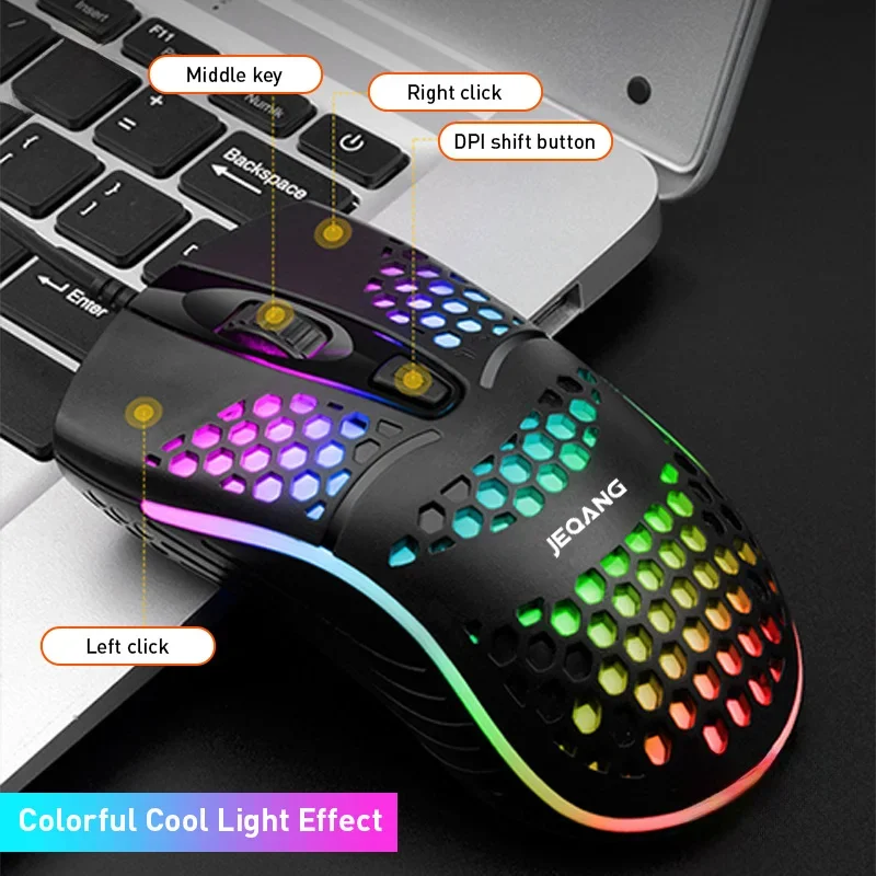 2.4G USB Wireless Mouse Rechargeable Gaming Mouse RGB Light Honeycomb Gaming Mouse Desktop PC Computers Notebook Laptop Mice