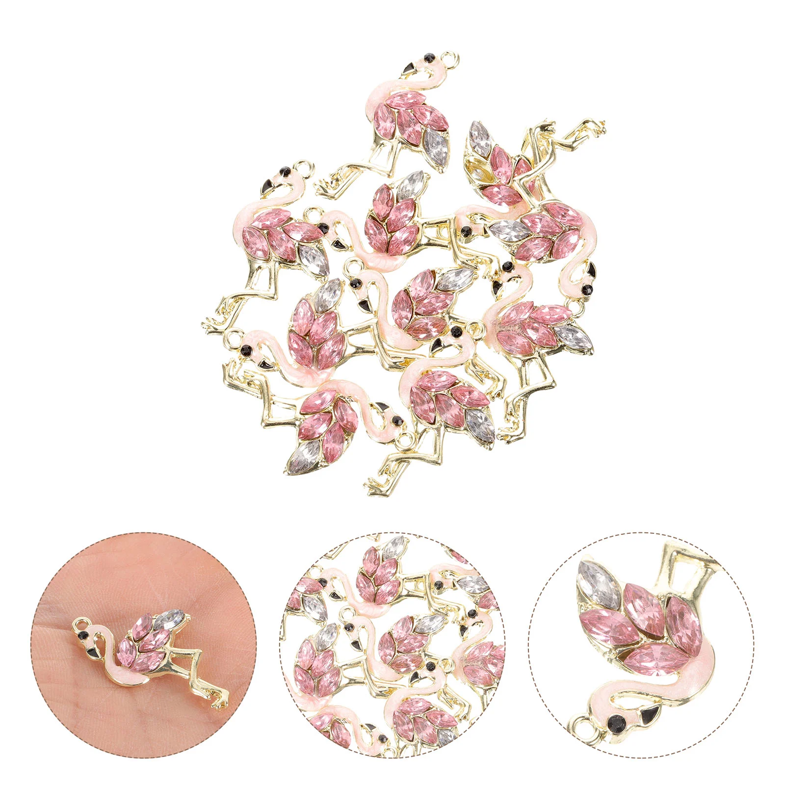 10 Pcs Rhinestone Necklace Flamingo Pendant Accessories DIY 10pcs Jewelry Material Pendants Crafting Findings Diamond Colorful