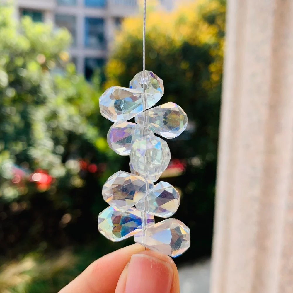 10Pcs Aurora Rainbow Crystal Bead Drop Hanging Prism Faceted Glass Chandelier Part Charm Spacer Loose Beads DIY Jewelry Pendant