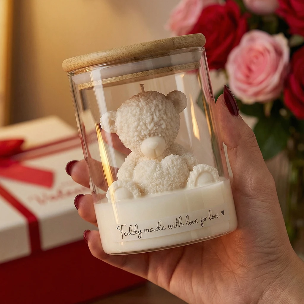 Niedliche Teddybär-Duftkerze im Glas, Sojawachs, Aromatherapie, Valentinstagsgeschenk für Freundin, Hochzeitsgeschenk, Party-Souvenir