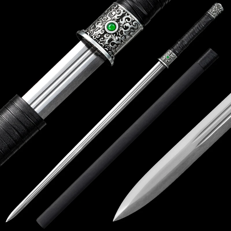 Chinese Black Samurai Sword Full Tang Maganese Steel Blade Nice Swords Iron Sheath Metal Handle Alloy Fitting With Strap