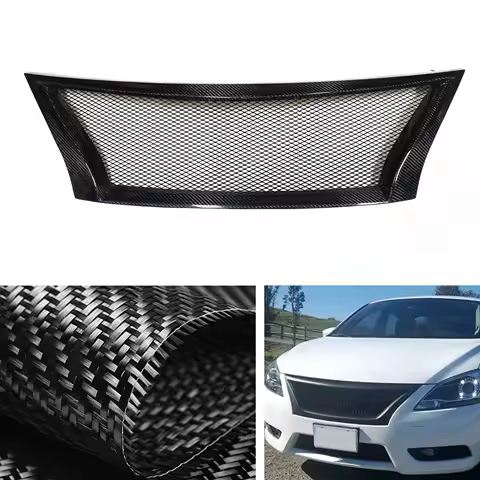 Front Grille Racing Grills For Nissan Sentra 2013-2015 Real Carbon Fiber/Fiberglass Upper Bumper Hood Mesh Grid