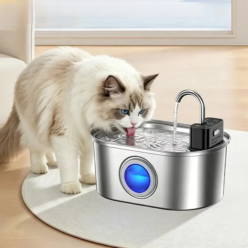 3.2L Stainless Steel Cat Water Dispenser Window Has Water Level, Which Can Be Observed, Suitable for Many Cats and Dogs