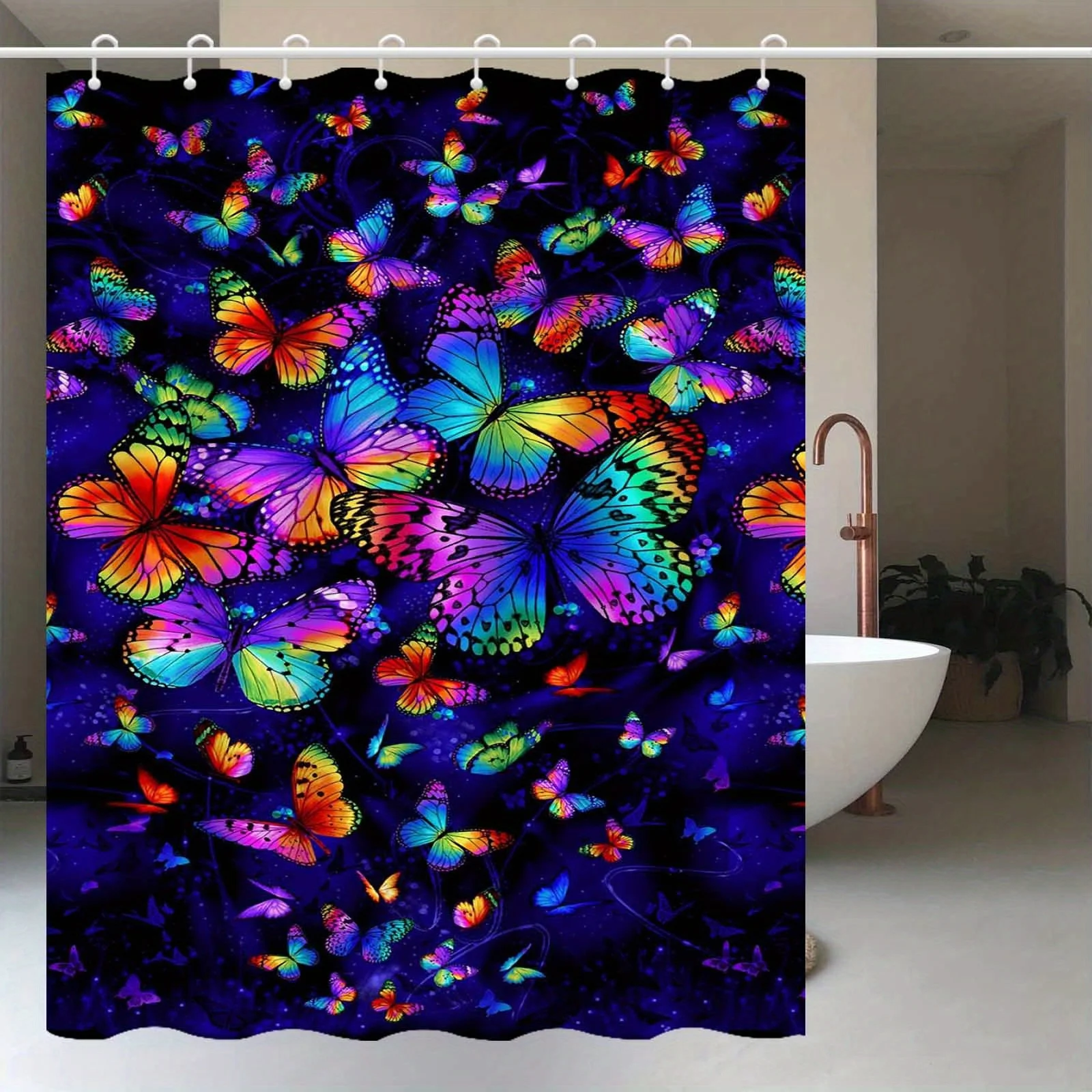 JIT1pcs Beautiful Colorful Butterfly Dancing Shower Curtain, High End Elegant and Fog Proof Bathroom Curtain, Multi Functional C