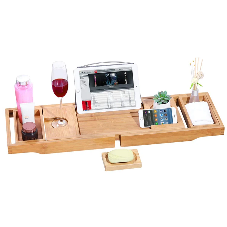

Ats Assurance Bambo Bath Tray Adjustable Wooden Bath Tub Bamboo Caddy Bathtub Rack