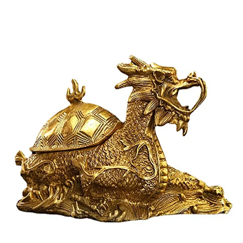 

Chinese style Pure Copper Dragon Turtle Ashtray Home Office Feng Shui Furniture Furnishings