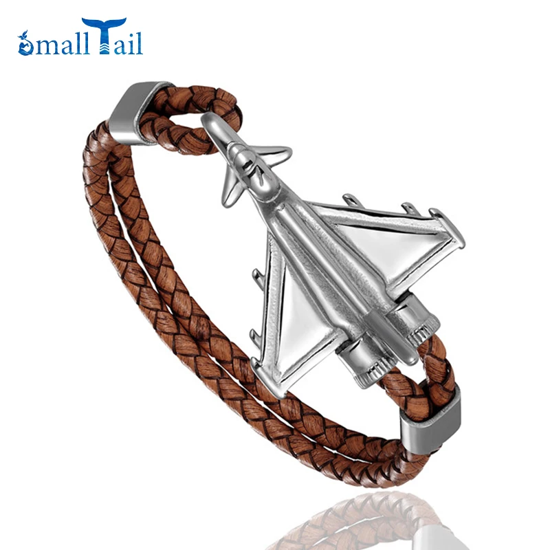 Stainless Steel Aviation Airplane Anchor Bracelets Men Women Retro Leather Bracelet Air Force Style Aviation Enthusiasts Gift