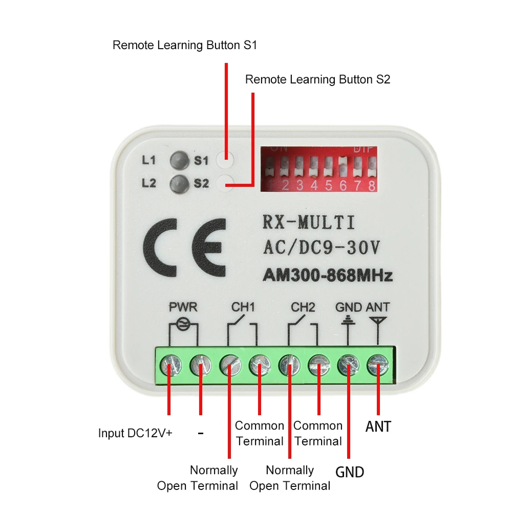 Récepteur de commutateur de télécommande 300-868MHz 433MHz, récepteur universel 9-30V pour commande de porte de Garage, commande de Garage
