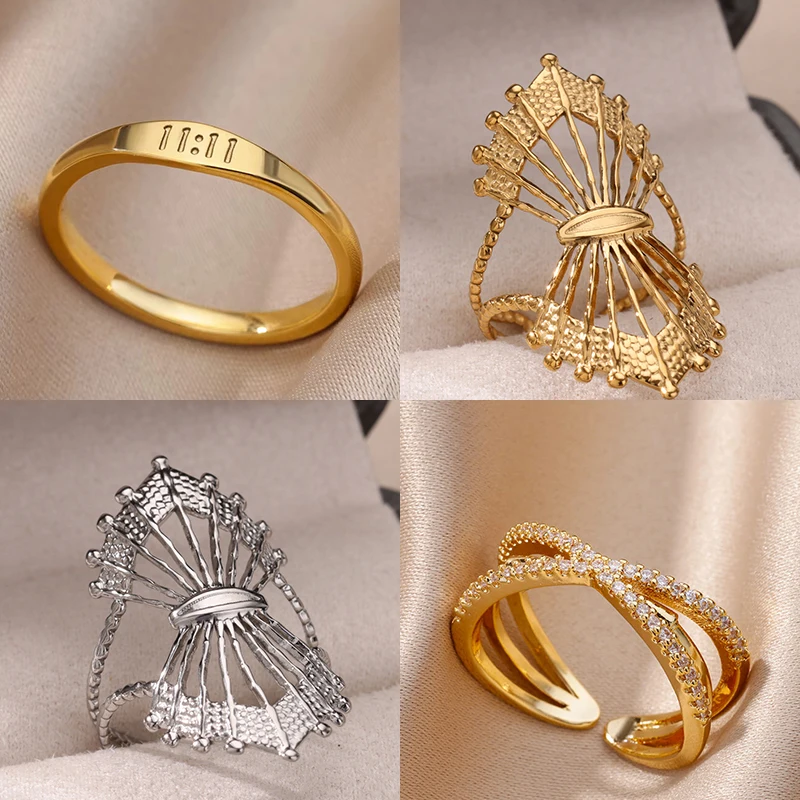 Lucky 11:11 pierścionki z numerem anioła dla kobiet pierścionek ze stali nierdzewnej Vintage ślub estetyczna biżuteria na prezent anillos mujer
