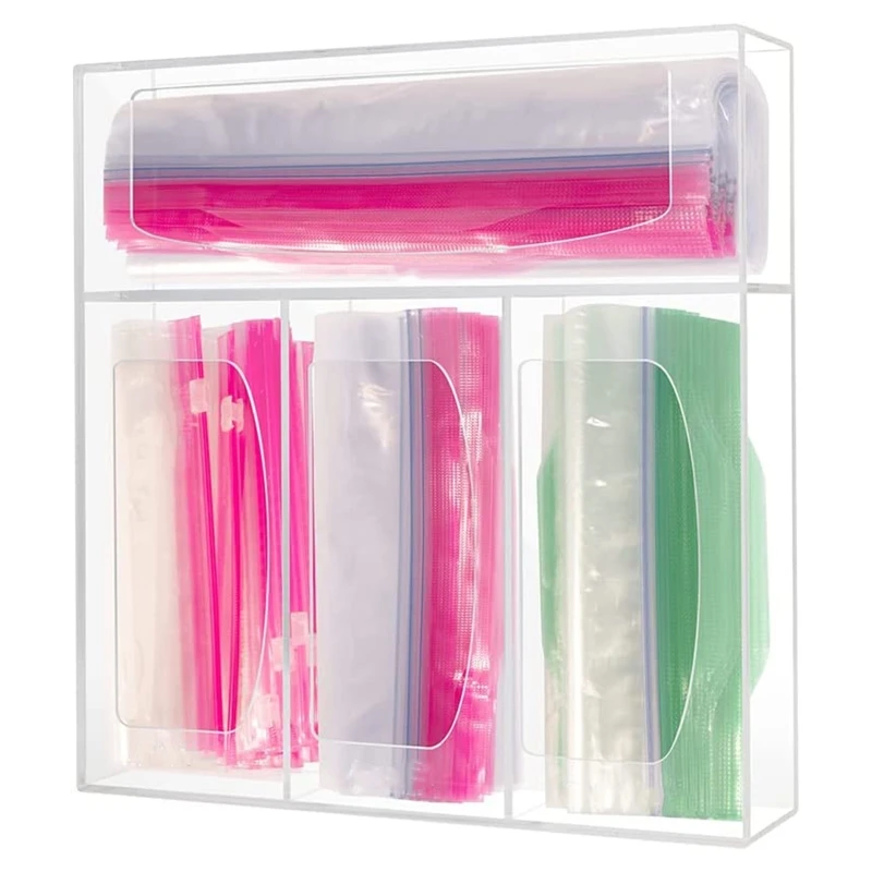 Acrylic Bag Storage Box Dispenser Storage Bag Case for Sandwich Variety Size Bag Container Holder