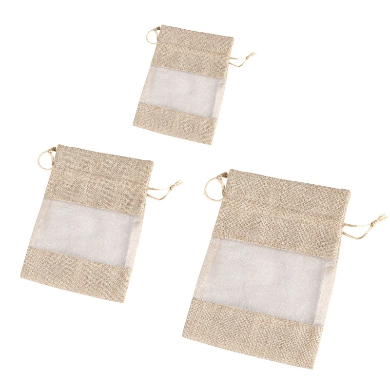 en Organza en toile jute avec cordon serrage, pour cadeaux mariage, échantillons cosmétiques, pochette en maille