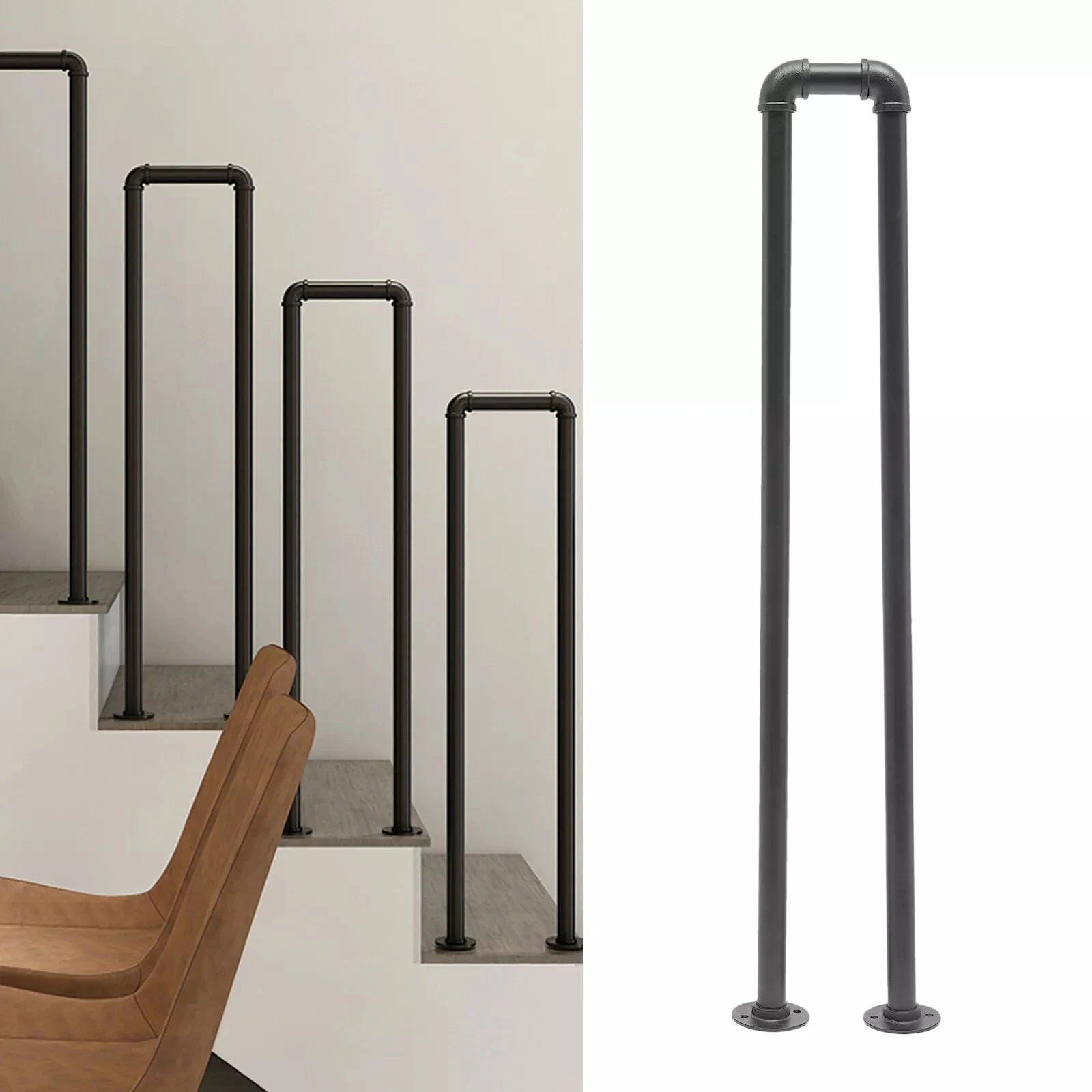 

Retro 100cm U-Shaped Stair Handrail, Non-Slip Safety Black Railing for Indoor and Outdoor Spaces