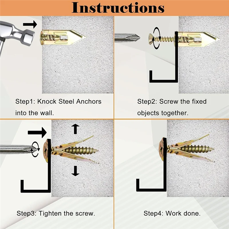 

AB41-100 шт. самосверлящие анкеры для гипсокартона с винтами, улучшенные анкеры для полых стен из оцинкованной стали (0,47X1,57 дюйма) и винты