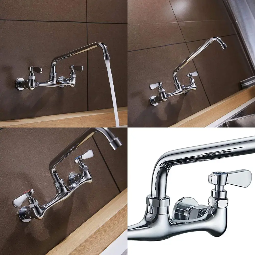 

8 Swivel Spout Wall-Mounted 2-Handle Commercial Kitchen Faucet with Polished Chrome Finish, 4353