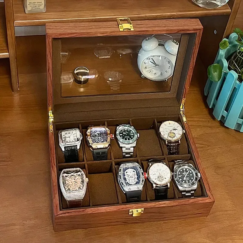 New wood Rosewood watch box Jewelry storage box 3/6/10 / slots Walnut watch jewelry display Glass skylight storage box