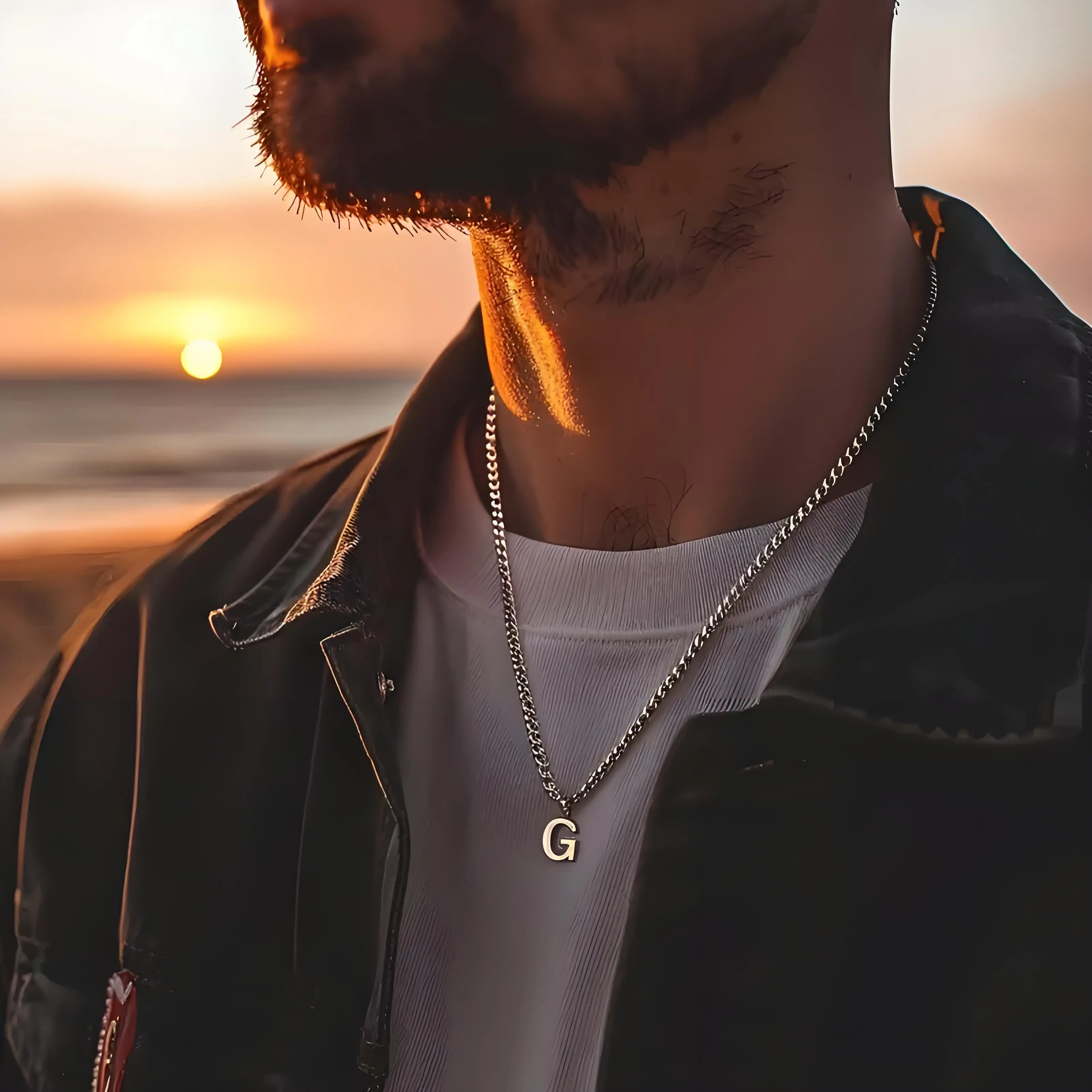 

Men's Personalized Initial Letter Necklace, Stainless Steel Cuban Chain Pendant, Custom Monogram Jewelry for Daily Wear & Gift