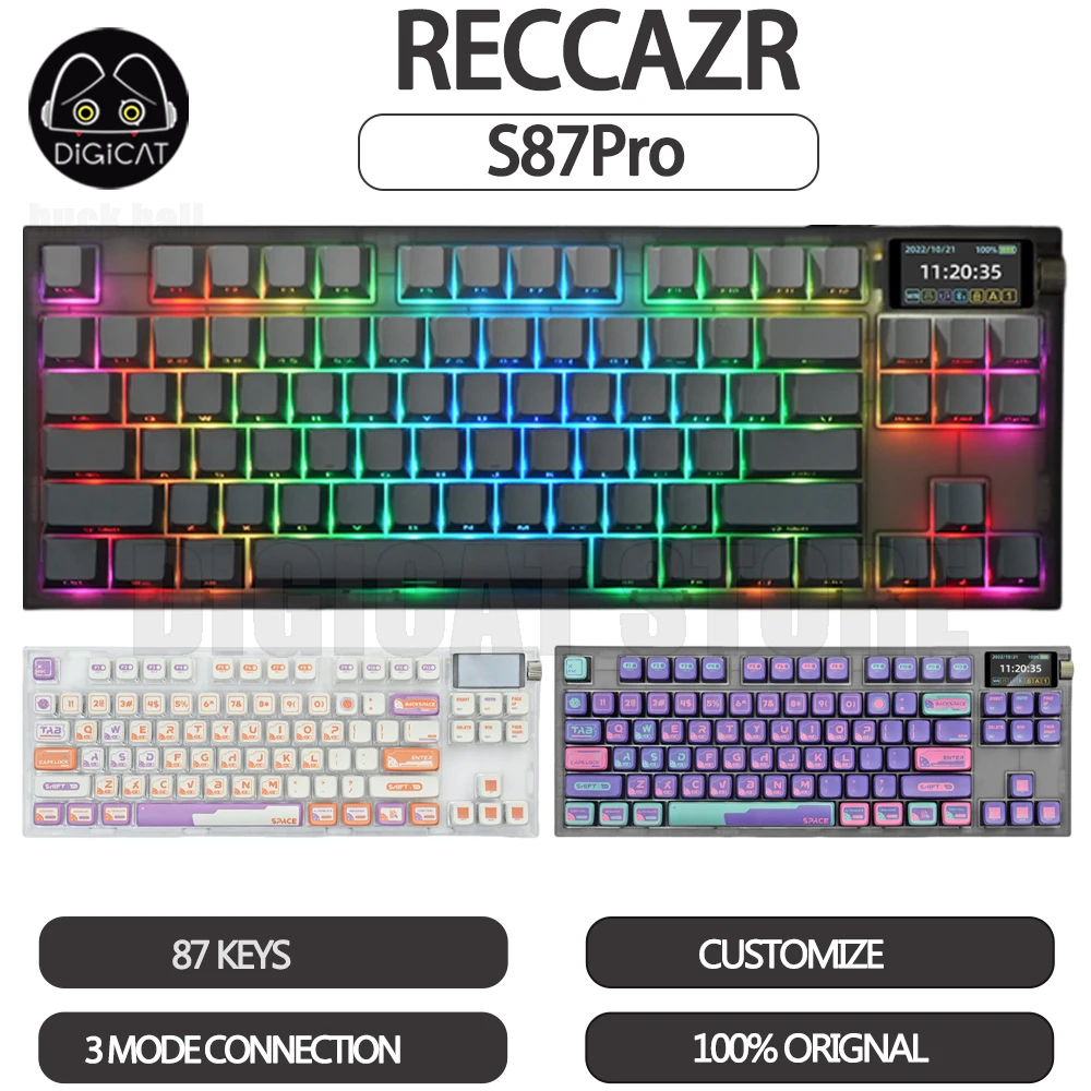 RECCAZR S87Pro Mechanical Gamer Keyboards With Screen 3Mode USB/2.4G/Bluetooth Wireless Keyboard Customize Gaming Keyboard Gifts