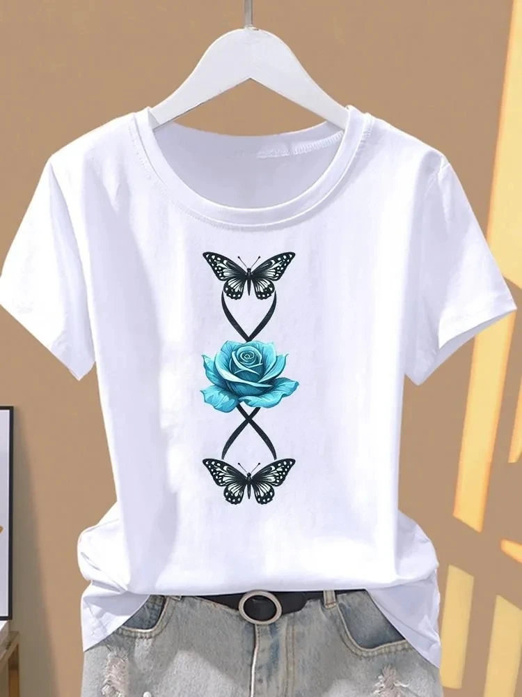 

2026 Women's Clothing Solid Color Blusas Short Sleeves Round Neck T Shirt Color Colorful Printed All-match Casual Simple Style