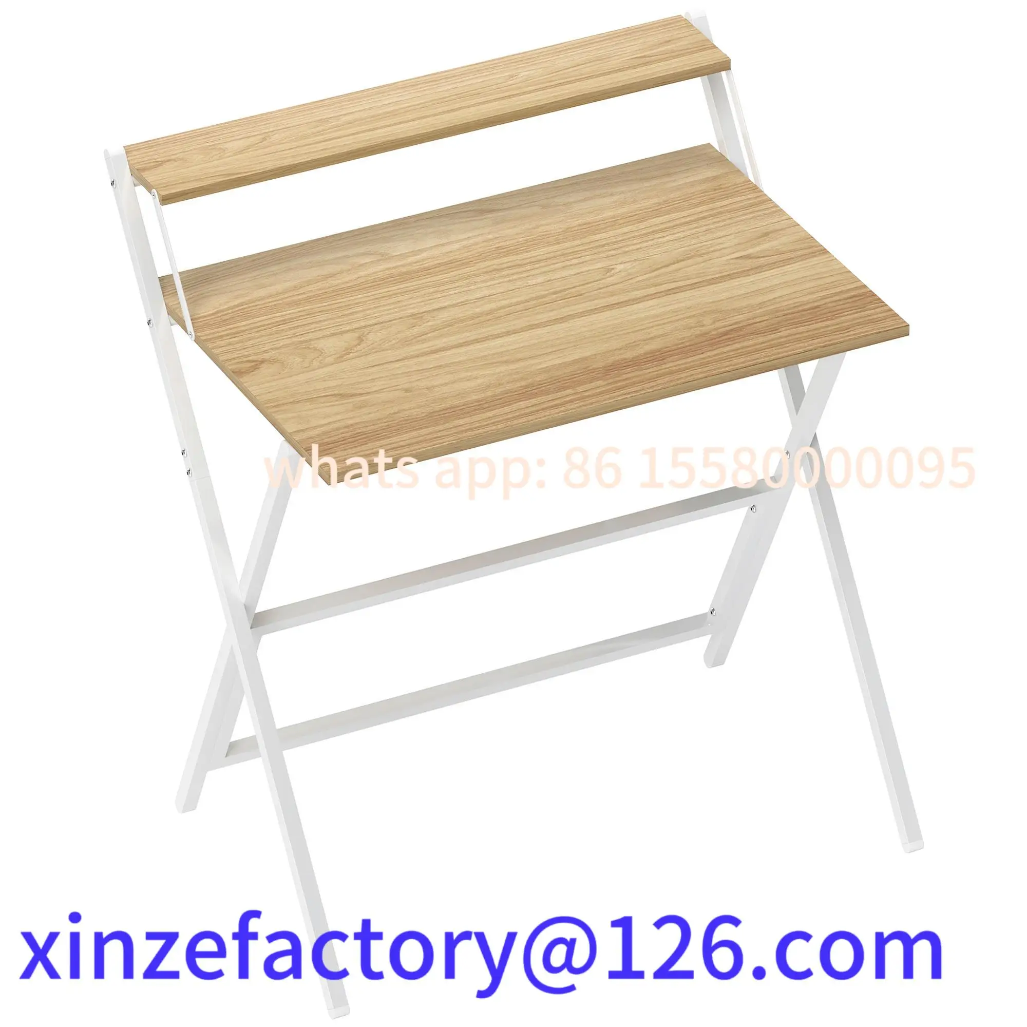 

Customizable Folding Computer Desk with Shelf Natural Wood Finish 81.5 cm Space Saving Home Office Furniture
