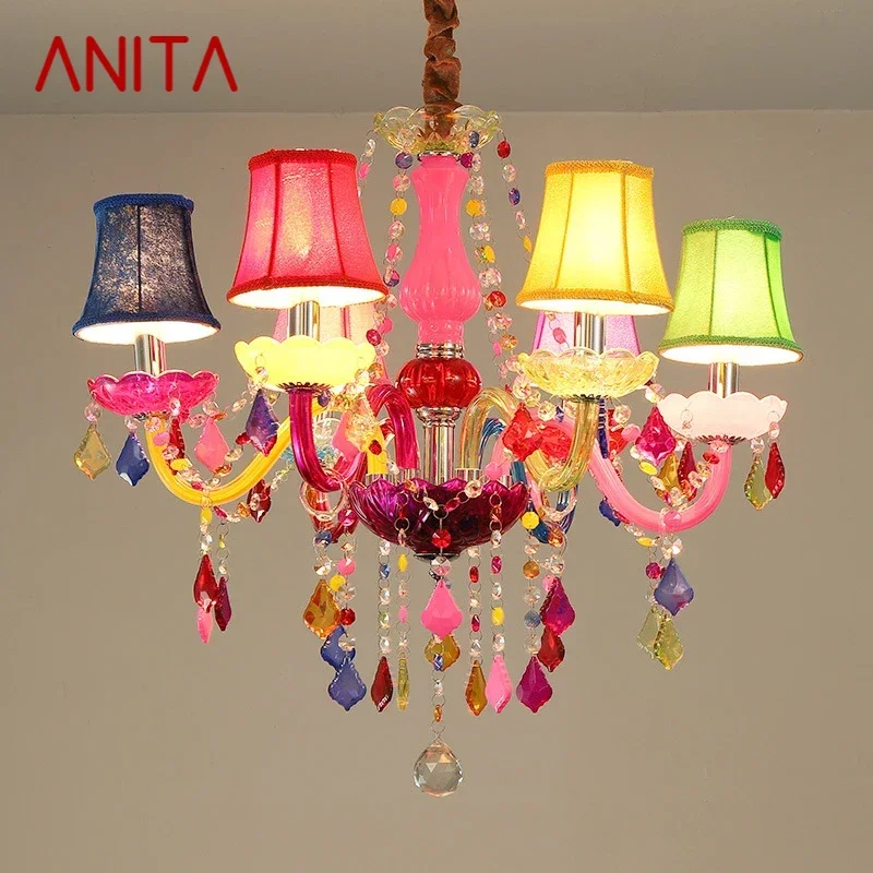 ANITA lámpara colgante de cristal de estilo europeo, lámpara de vela rosa para habitación de niñas, lujosa sala de estar, restaurante, dormitorio, Villa, Chandel