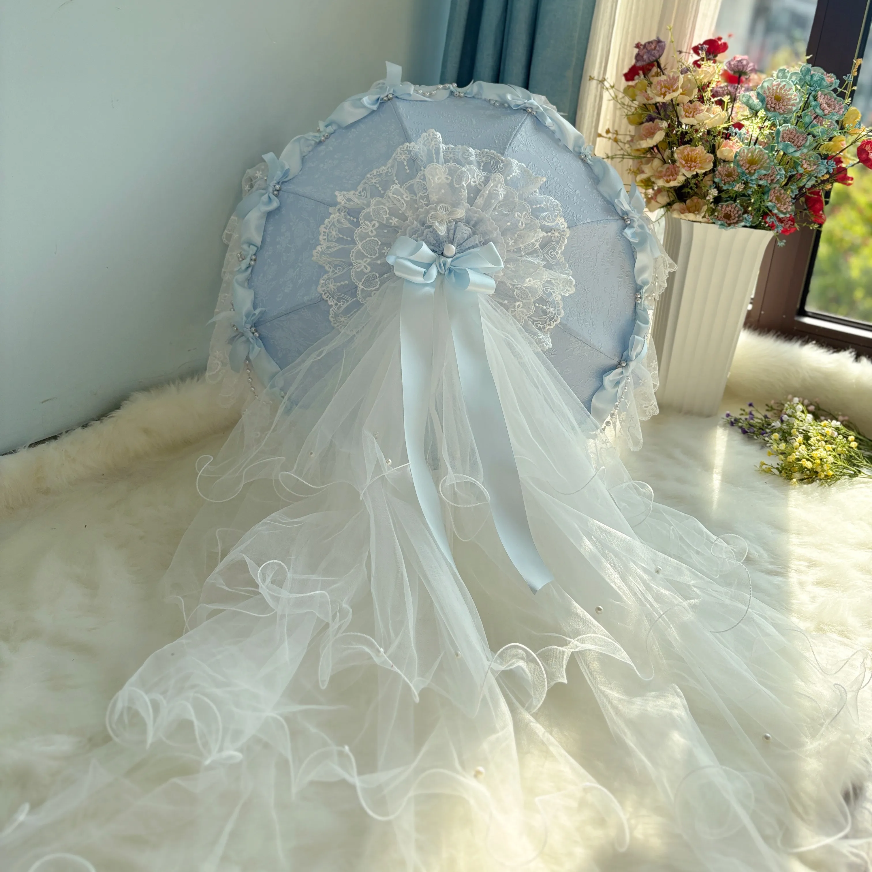 [Clear Sky Falling Yarn] Lolita Flower Marriage Light-colored Princess Umbrella Comic Show Show Decoration Small Ocean Umbrella