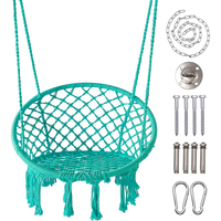 Round Hammock Chair with Hanging Kit, Hanging Knitted Mesh Cotton Rope Macrame Swing, 260 Pounds Capacity, 23.6\