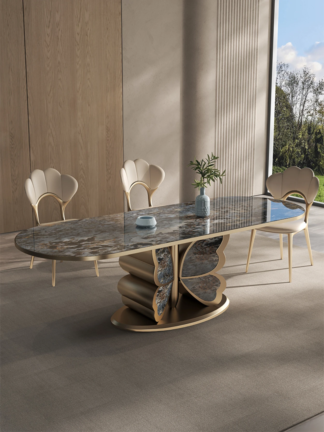 

Marble dining table high-end modern simple rectangular villa Italian rock dining table microcrystalline stone