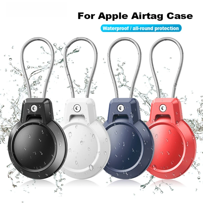 Heavy Duty For Apple AirTag Case PC Full Coverage - Metal Lanyard Drop-Resistant Anti-Loss Tracker Shell
