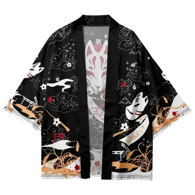 Summer New Elements Crane 3D Printed Seven-point Shirt Road Robe Cardigan Loose Men's Feather Woven Cape