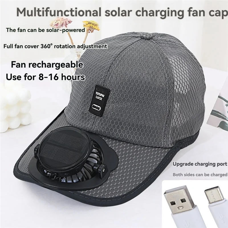 GYTB-Breathable Mesh Sun Protection Cap Solar Charging Breathable Mesh Hat For All People Sun Protection Black