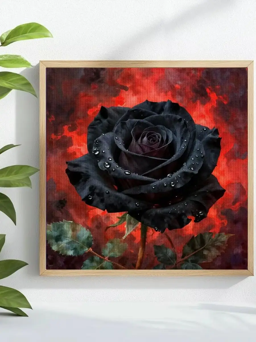 1 Stück 30x30 cm/11,8 Zoll Schwarzes Rosen-Stickerei-Set DIY-Kit 11/14/16CT DIY-Stickerei-Set DIY-Kreuzstich-Set Zubehör – Detail 1