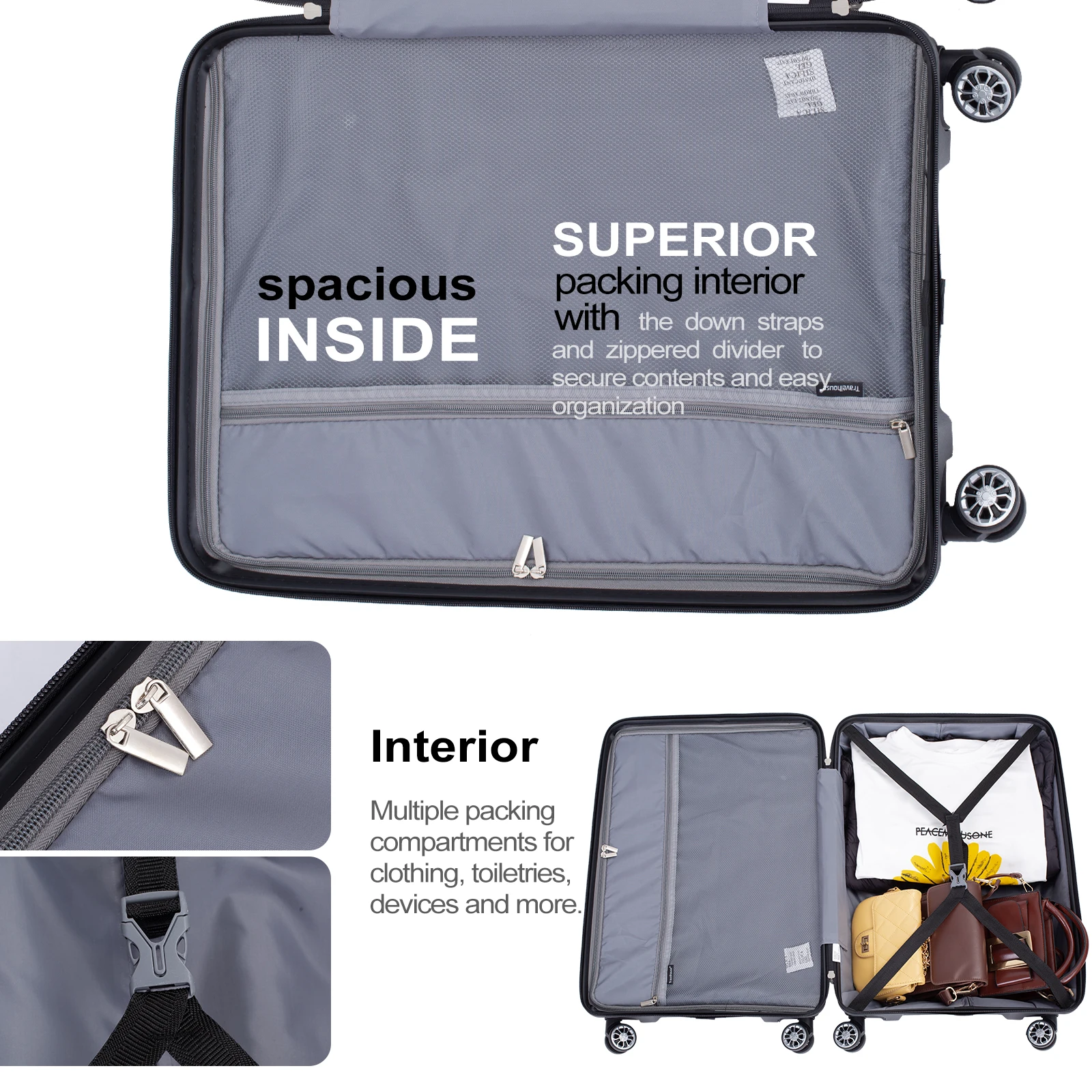 Travelhouse-Hardshell Mala PP Bagagem Define, leve, mala durável com TSA Lock,3 Pcs Set, 20, 24, 28