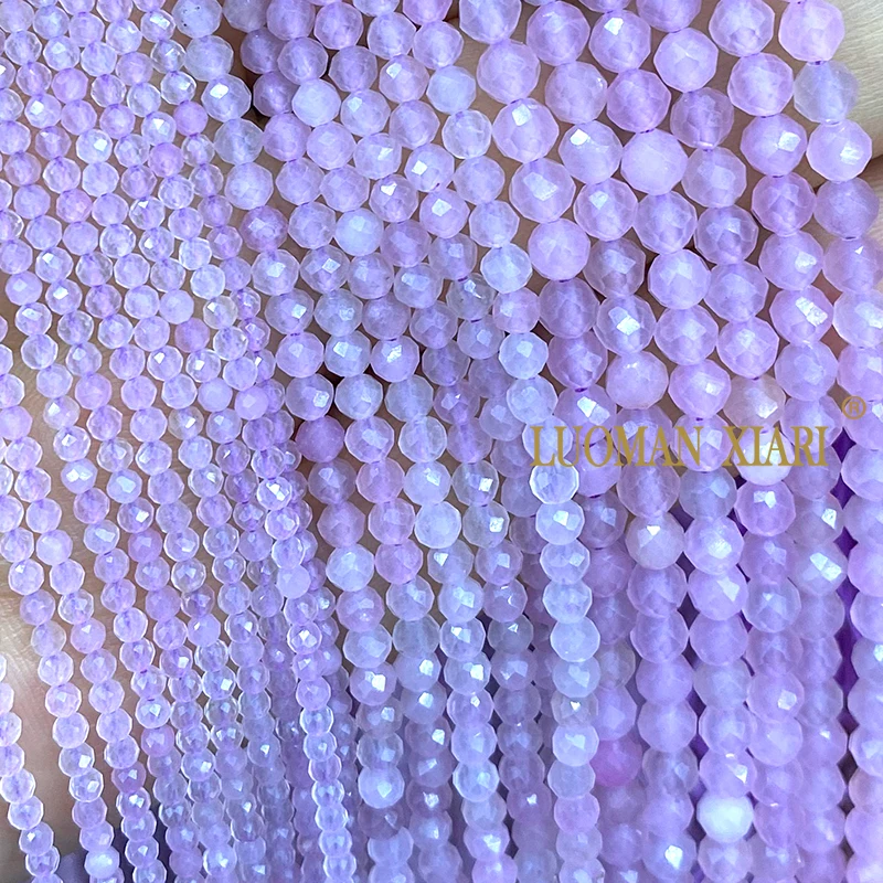 2 3 4MM Natural Stone Faceted Lavender Jades Chalcedony Loose Round Spacer Beads for Jewelry Making DIY Bracelet Accessories